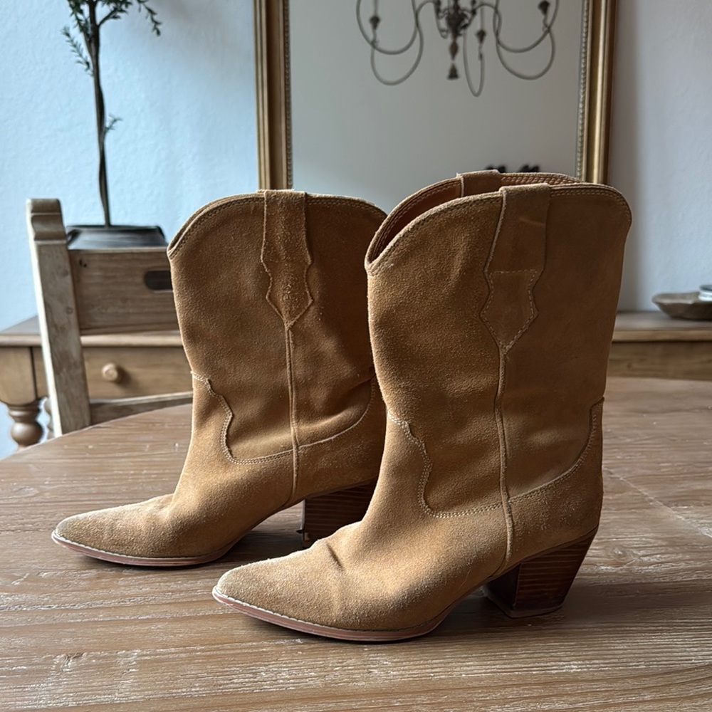 Slouchy Tan Suede Western Boots